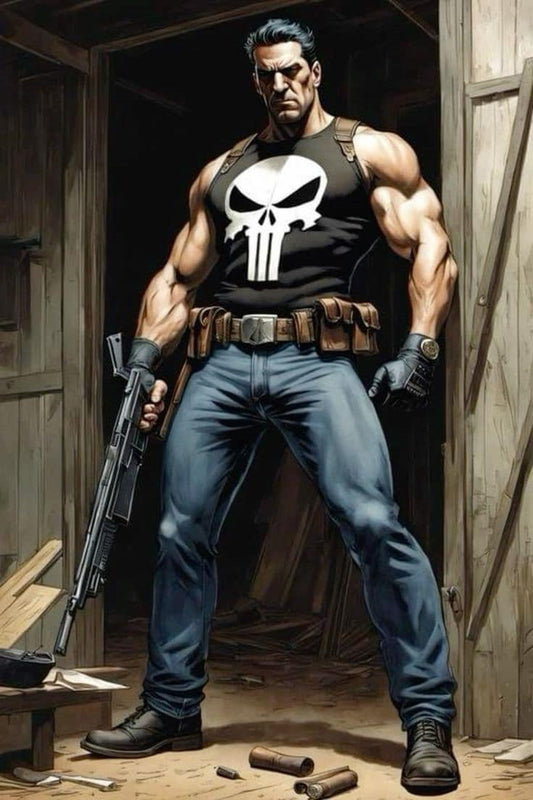 Comic Character Punisher Standing With Gun Print Poster