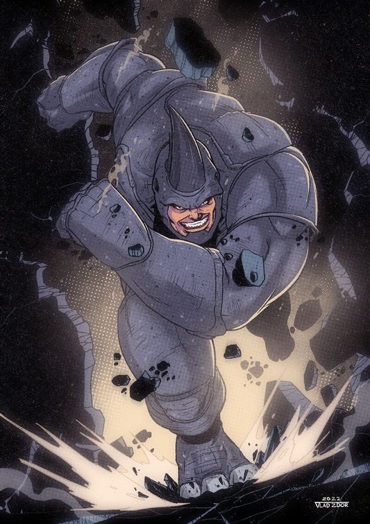 Comic Character Rampaging Through Wall Print Poster