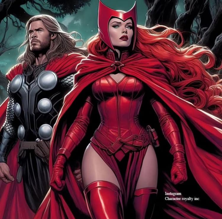 Comic Hero Duo Thor Scarlet Witch Print Poster