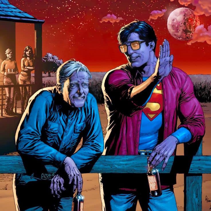 Comic Superhero Conversation Sunset Print Poster