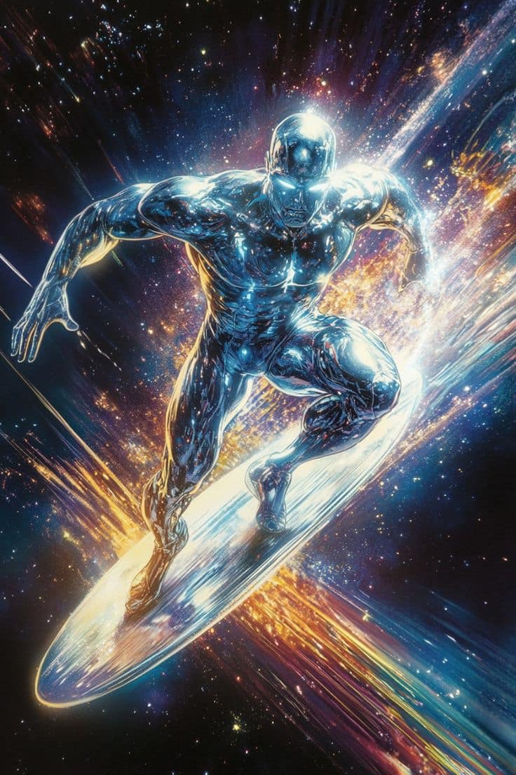 Cosmic Surfer Silver Hero Print Poster