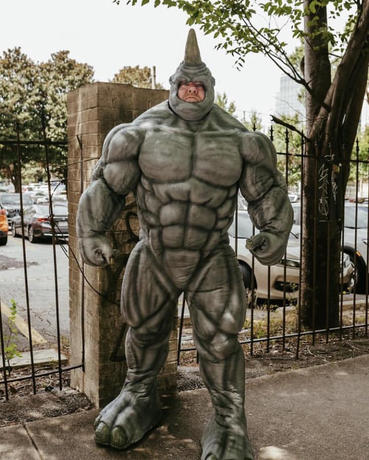 Costumed Rhino Urban Setting Print Poster