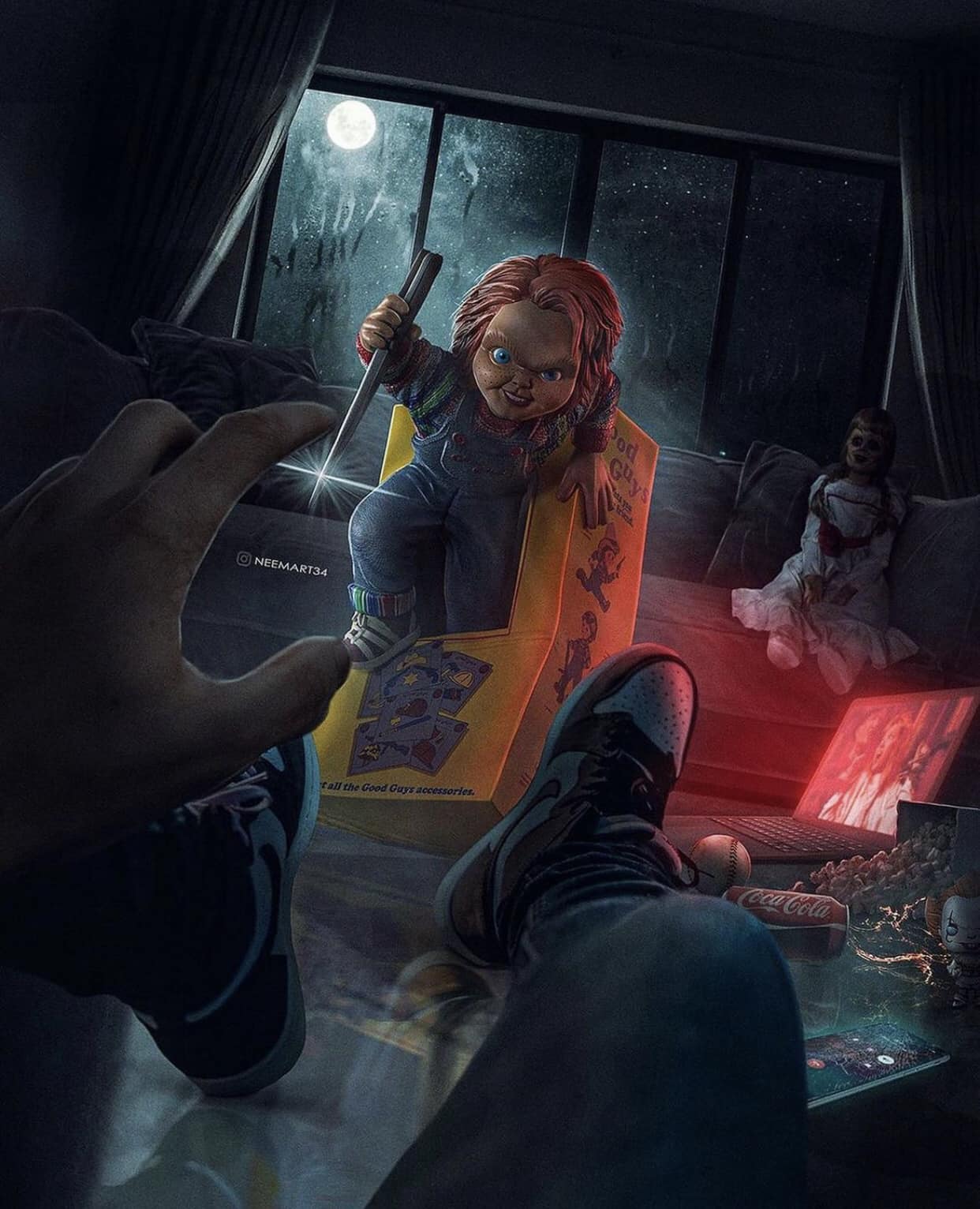 Creepy Doll Night Scene Print Poster