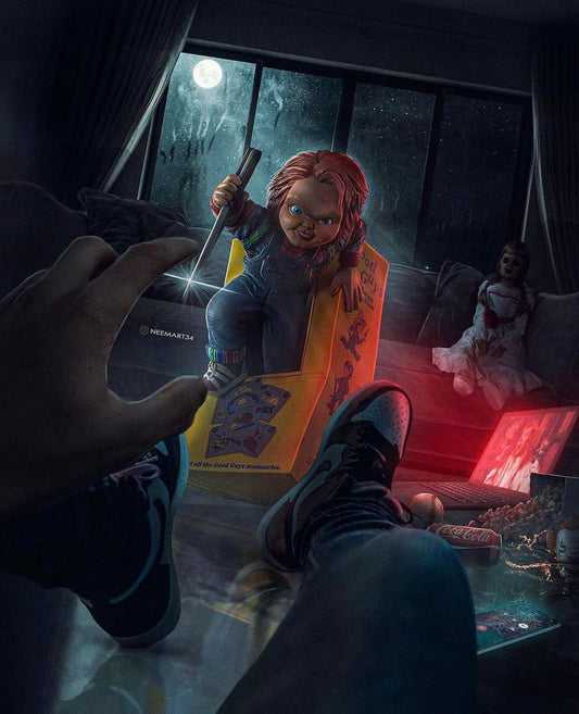 Creepy Doll Night Scene Print Poster
