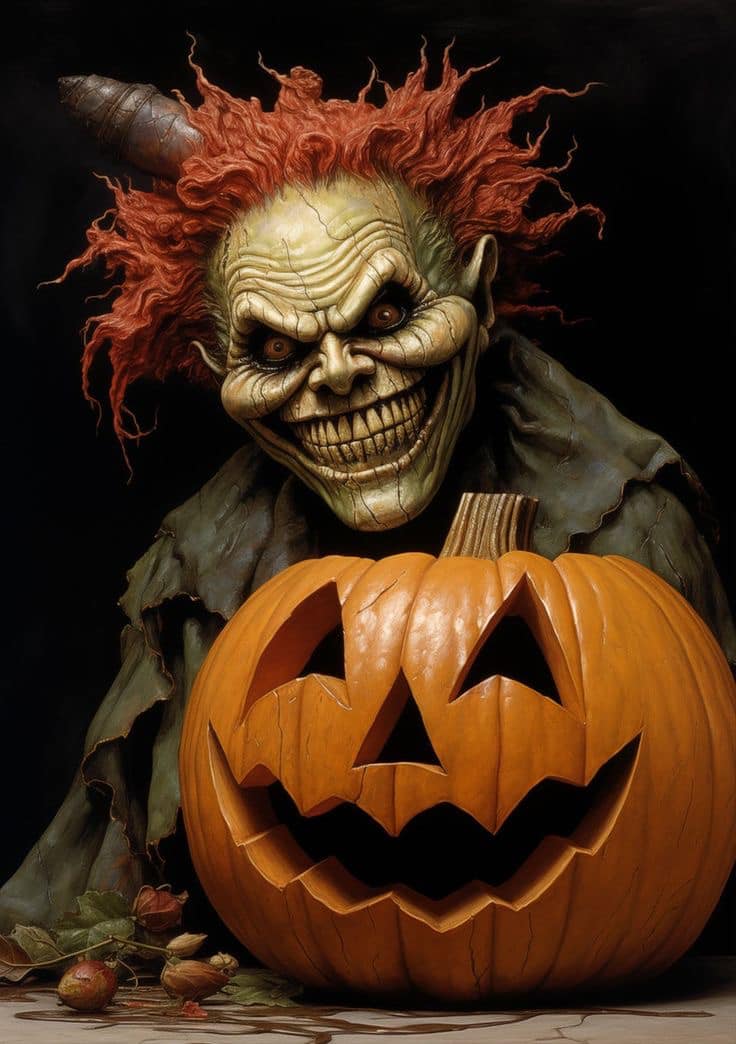 Creepy Halloween Clown Pumpkin Print Poster