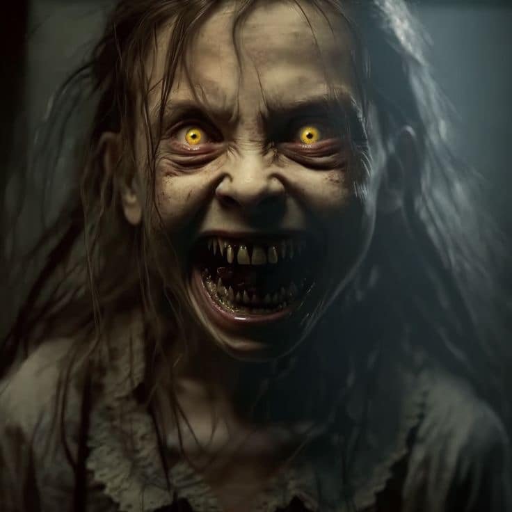 Creepy Horror Child Fangs Print Poster