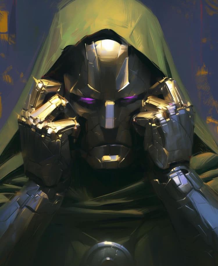 Cybernetic Figure Contemplating Jigsaw Puzzle