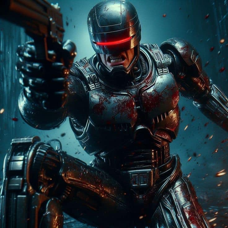 Cybernetic Hero Action Sequence Print Poster