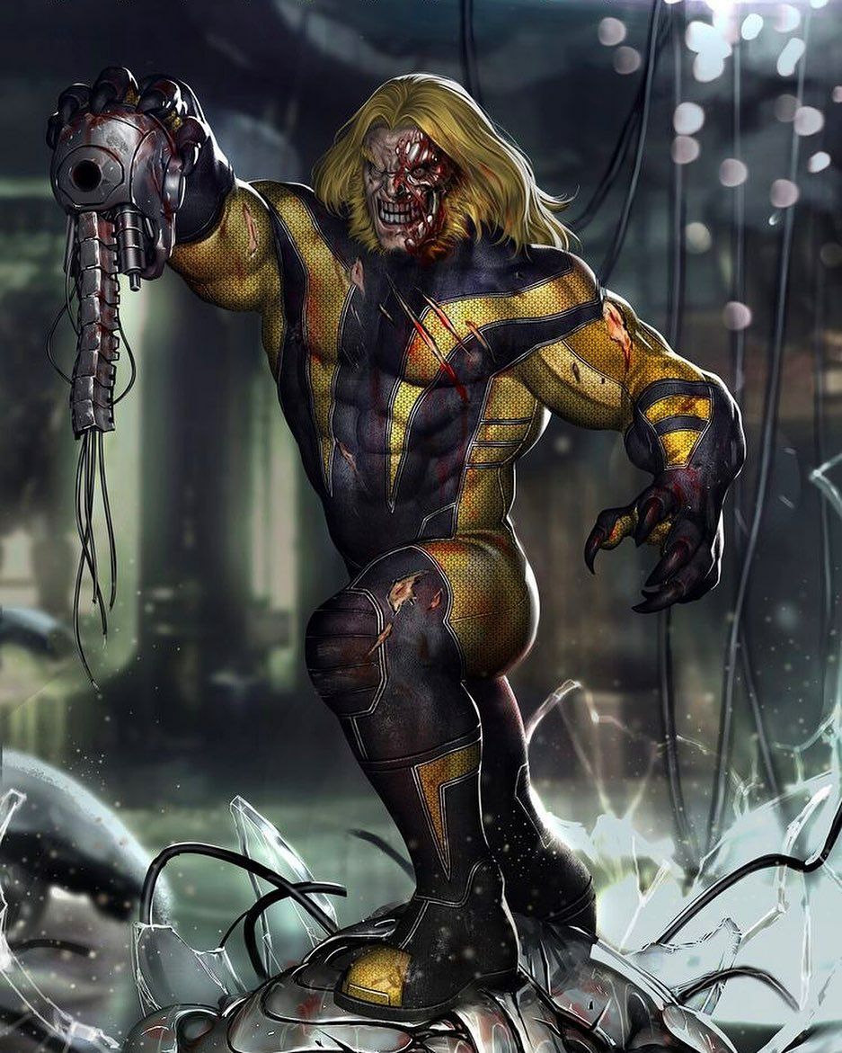 Cybernetic Superhero Confrontation Print Poster
