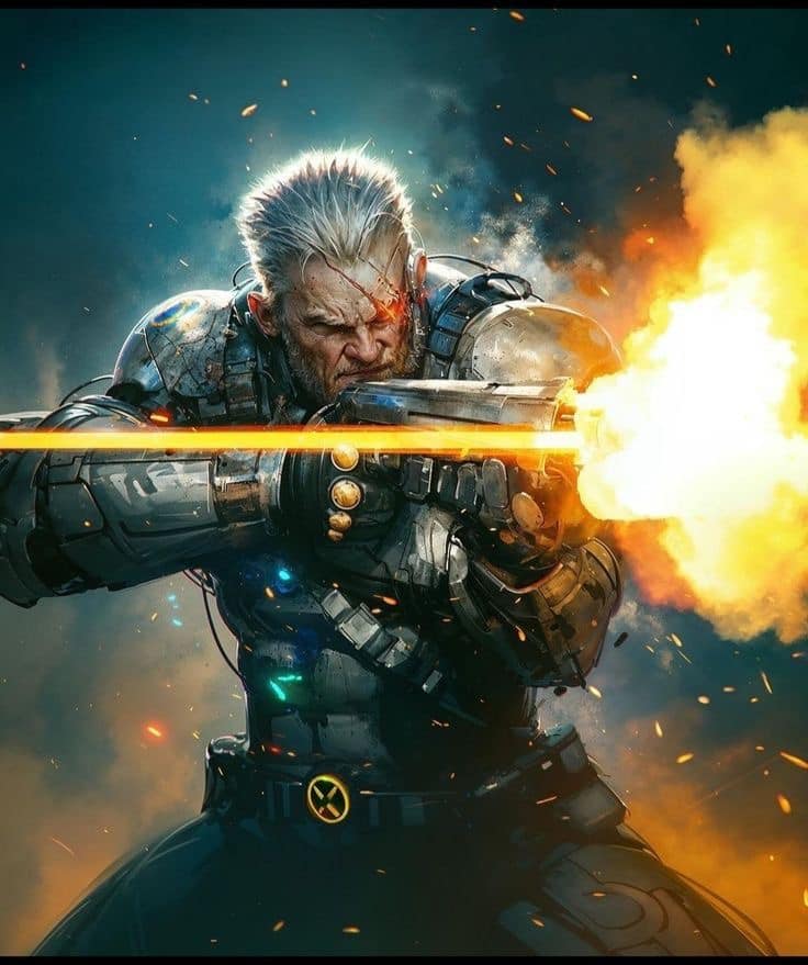 Cybernetic Warrior Firing Gun Explosion Print Poster