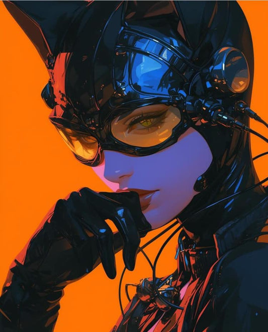 Cyberpunk Catwoman Portrait Print Poster