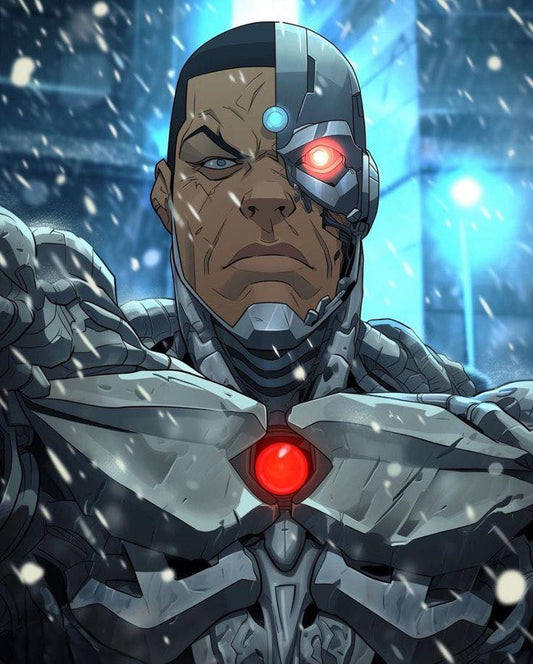 Cyborg Portrait Snowy Background Print Poster