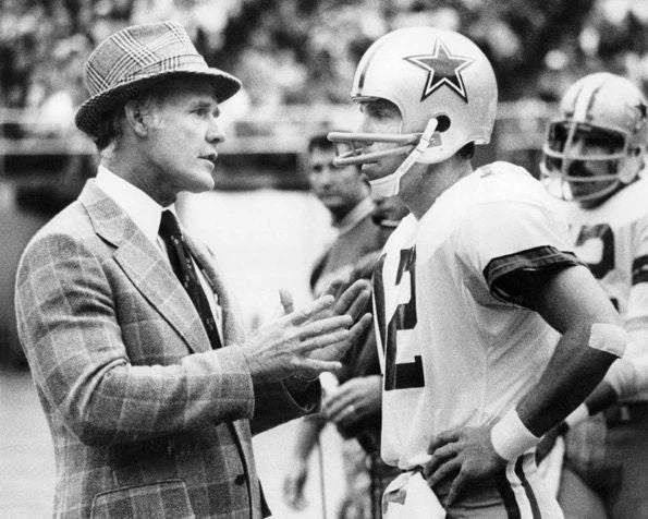 Dallas Cowboys Glossy Keychain Tom Landry And Roger Staubach Football Print