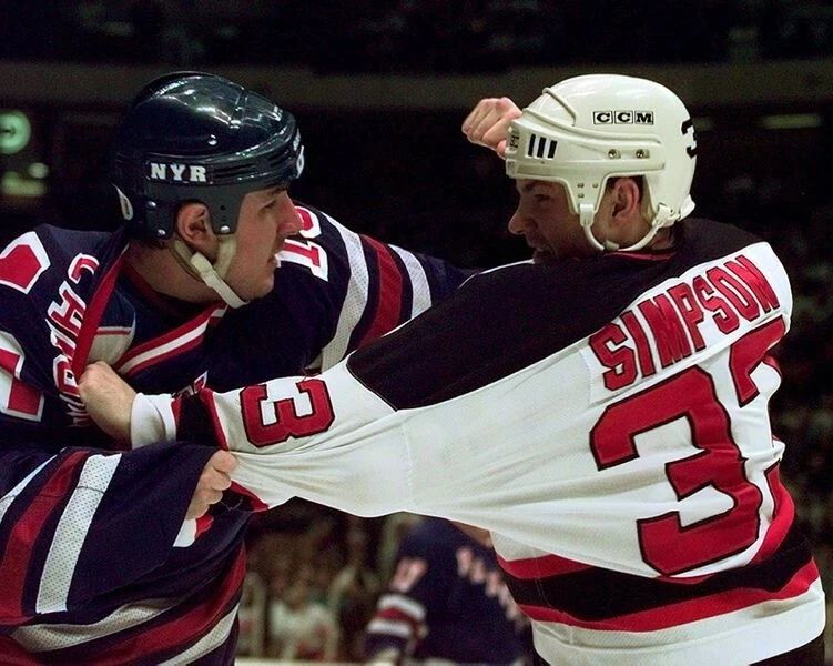 Darren Langden Reid Simpson Fight Photo Hockey Ny Rangers Devils Picture