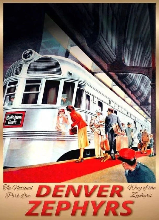 Denver Zephyrs Burlington Route Railroad Train Art Ad Retro Picture Keychain