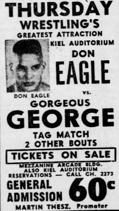 Don Eagle Vs Gorgeous George Keychain Wrestling Picture As Shown Wide Border