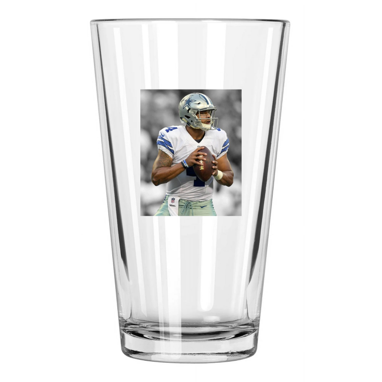 Dallas Cowboys Dak Prescott Photo Football Spotlight Pint Beer Drinking Glass