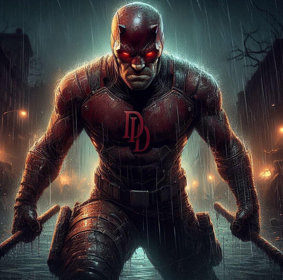 Daredevil Action Rainy Night Print Poster