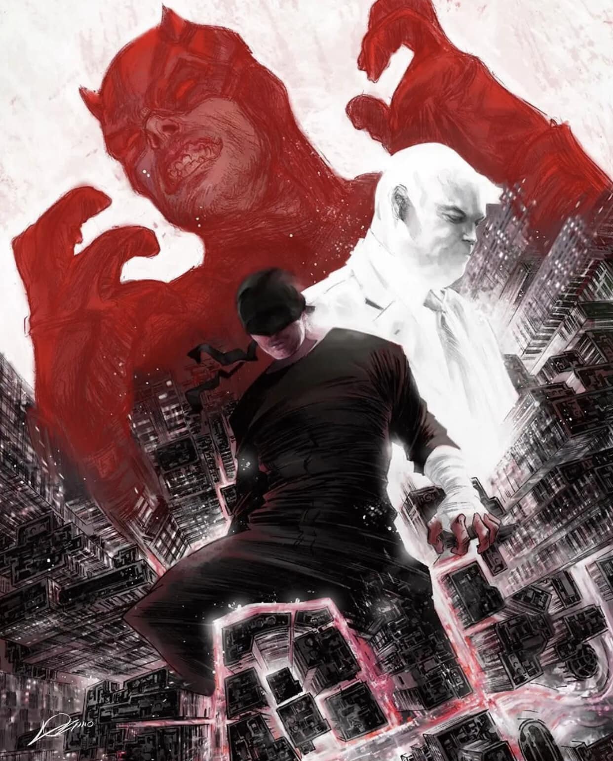 Daredevil Artwork Hero Villain Urban Scene Print Poster