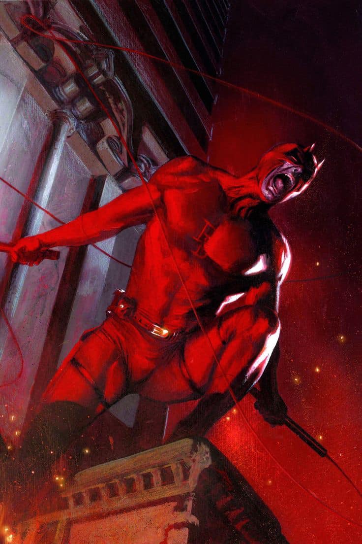 Daredevil Hero Pose Red Background Jigsaw Puzzle
