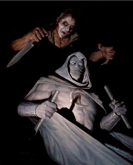 Dark Comic Art Moon Knight Vs Villain Print Poster
