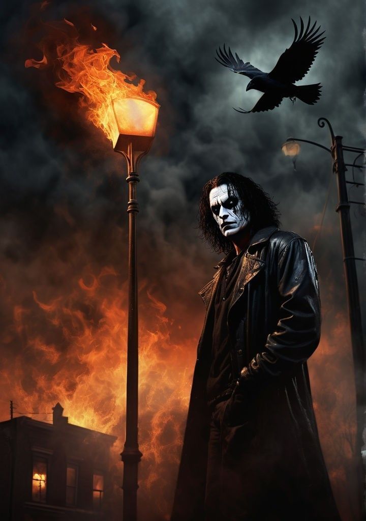 Dark Figure Flame Crow Print Poster