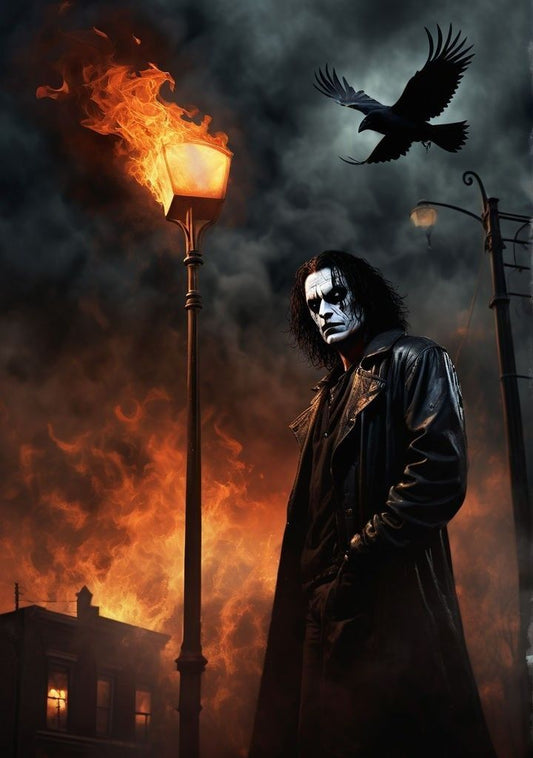 Dark Figure Flame Crow Print Poster
