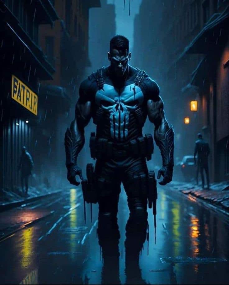 Dark Superhero Night Street Print Poster