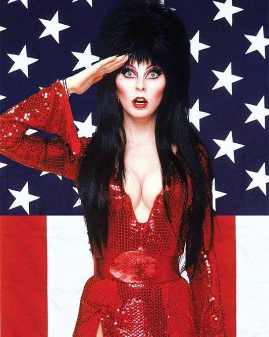 Dark Mistress Elvira Sexy Halloween Horror Us Flag Picture Keychain Print