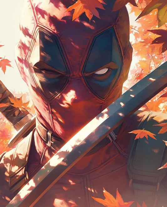 Deadpool Autumn Leaves Portrait Print Poster