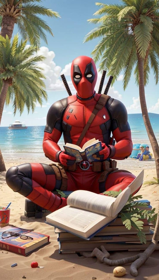 Deadpool Beach Reading Print Poster