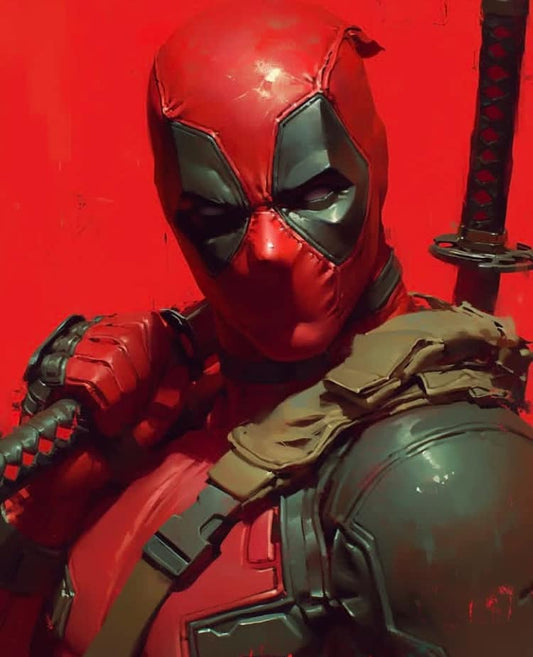Deadpool Portrait Red Background Print Poster