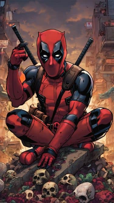 Deadpool Sitting Skulls Background Jigsaw Puzzle