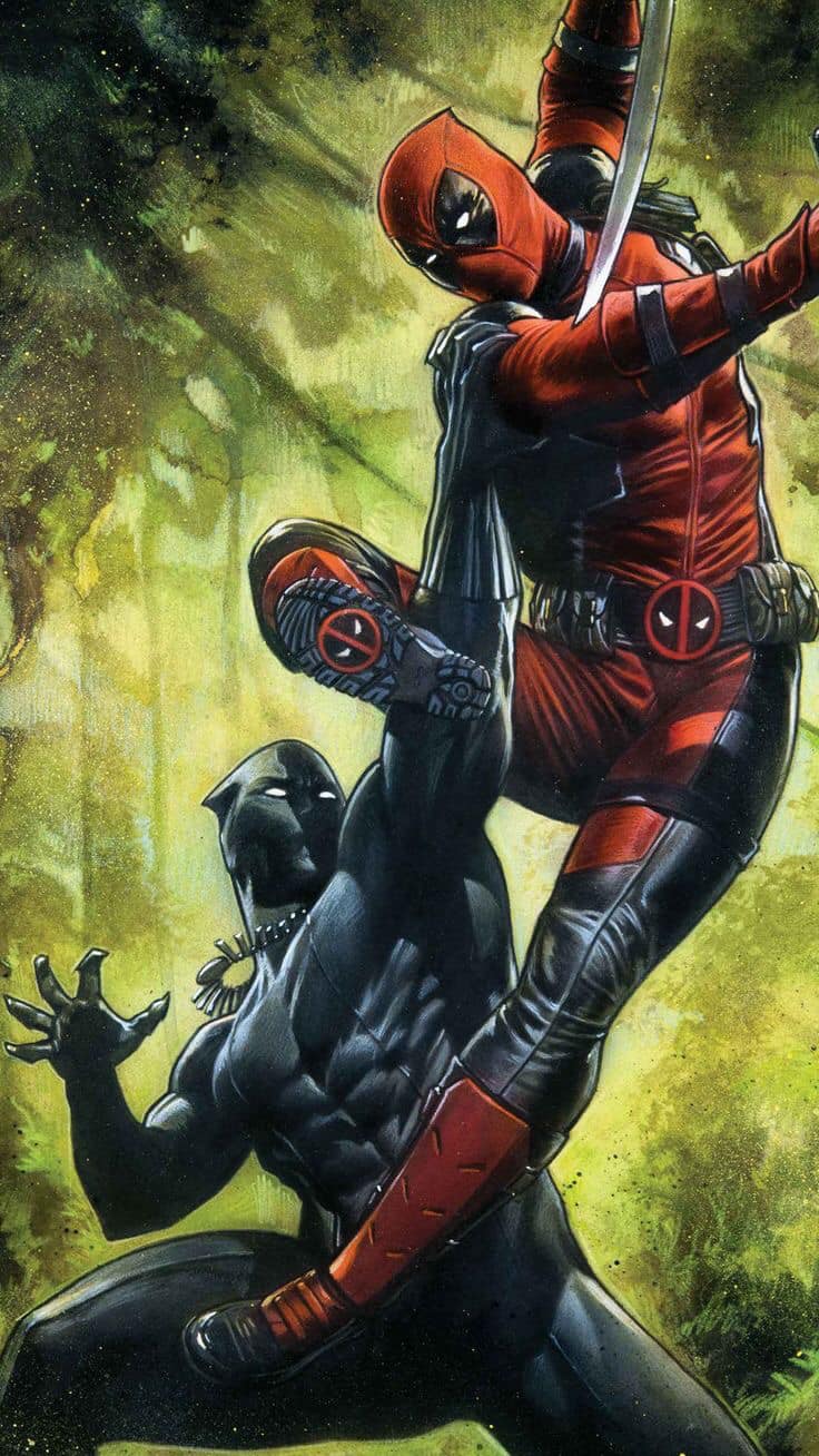 Deadpool Vs Black Panther Action Scene Print Poster