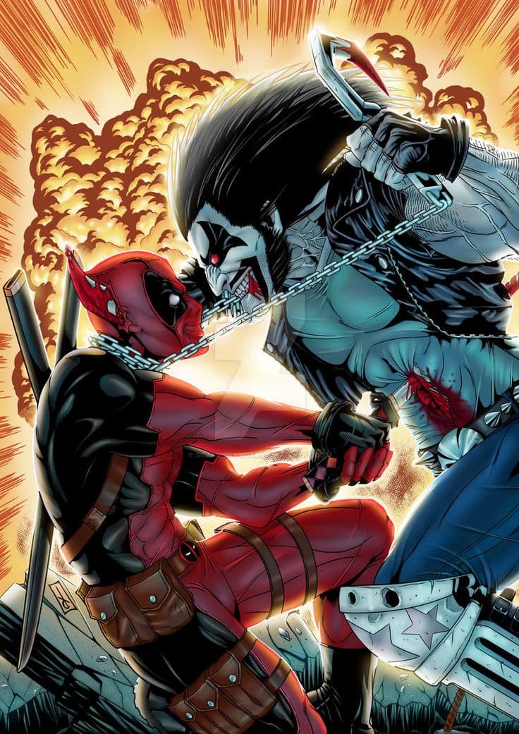 Deadpool Vs Lobo Battle Scene Print Poster