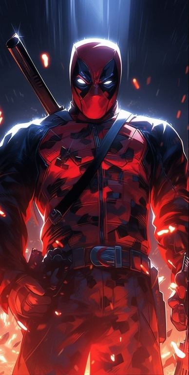 Deadpool Red Suit Katanas 8429 Print Poster