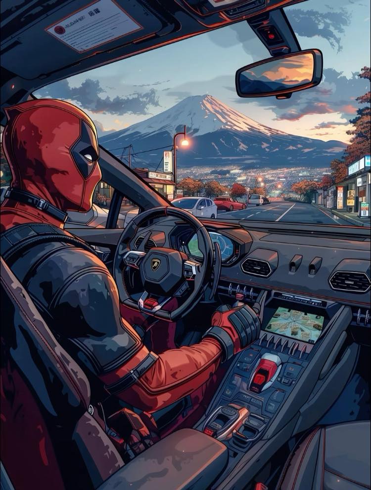 Deadpooldrivingmtfujisunset Jigsaw Puzzle