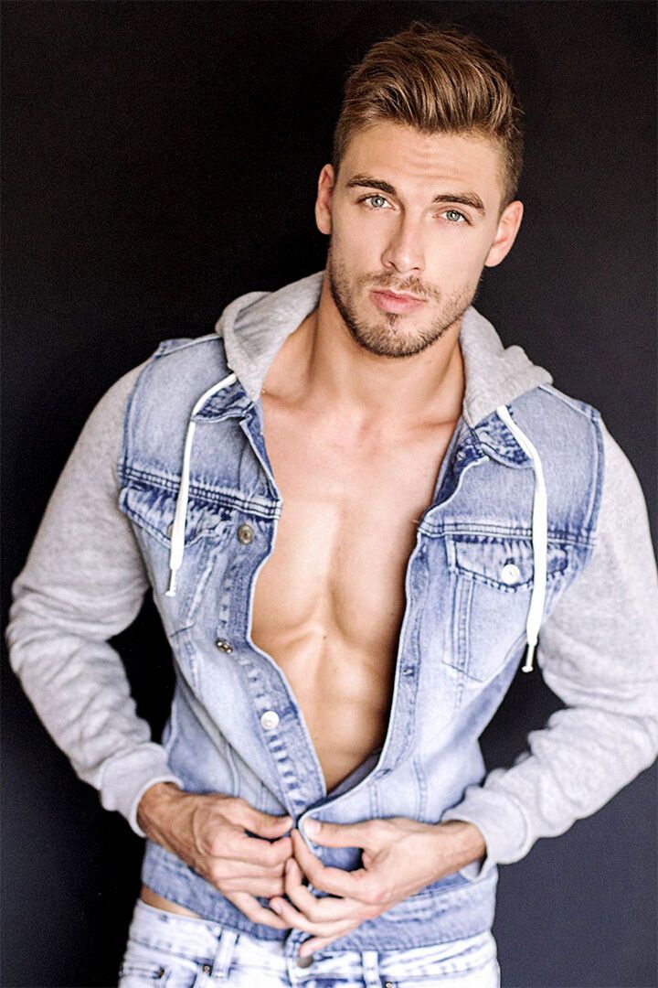 Denim Hooded Cardigan Sexy Male Model Fashion Jigsaw Puzzle