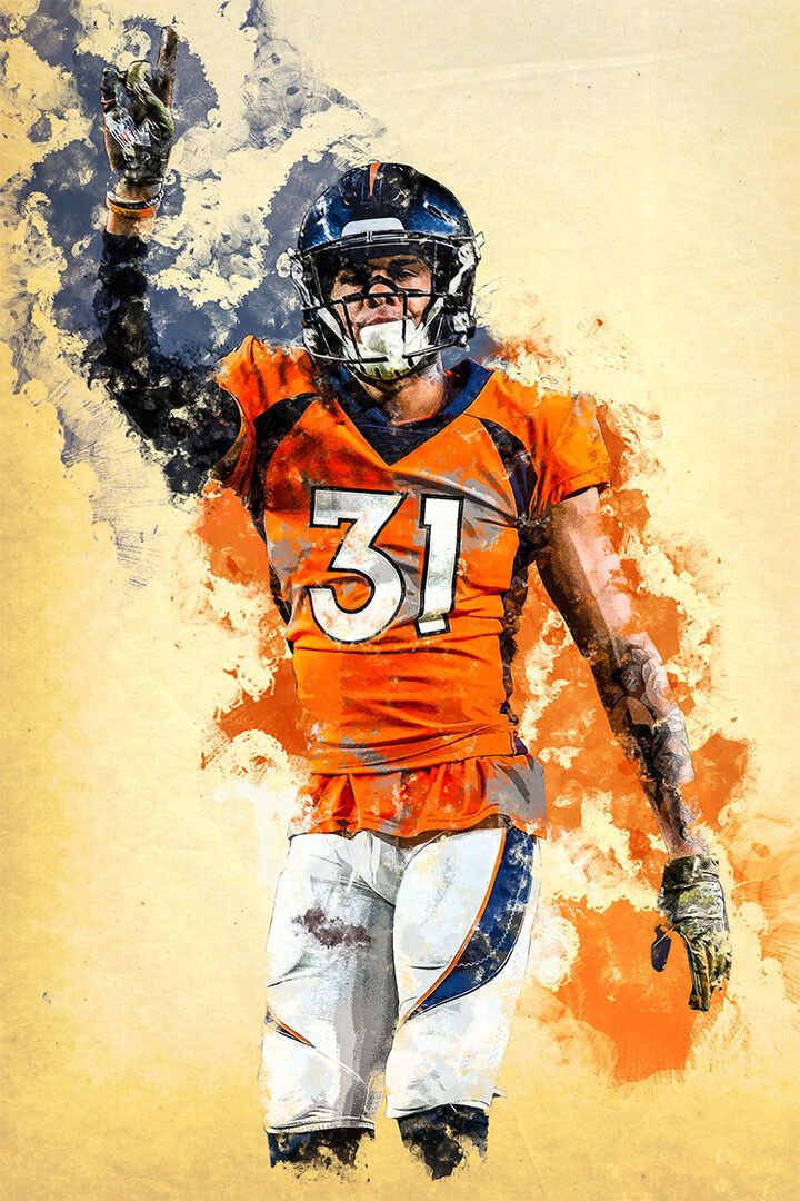 Denver Broncos Justin Simmons American Footballer Painting Jigsaw Puzzle