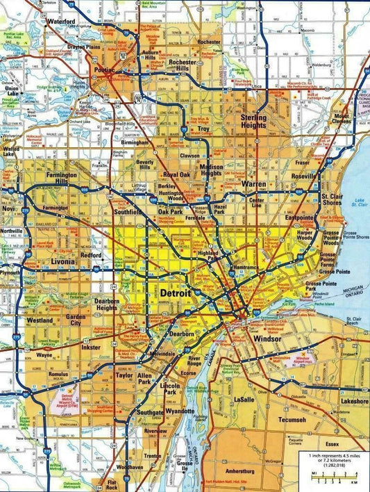 Detroit Michigan Road And Highway City Map Poster Picture Photo Print