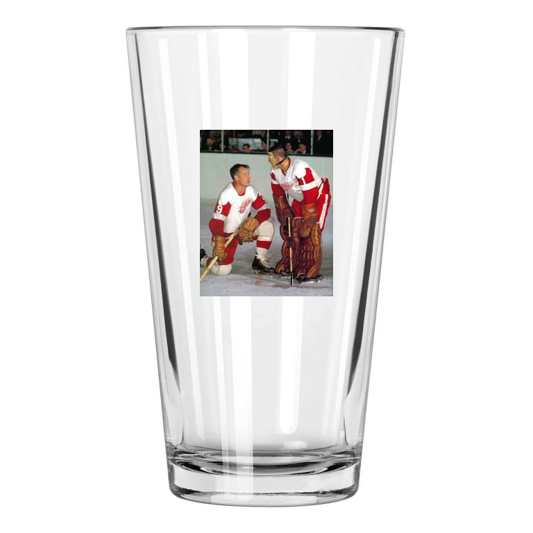 Detroit Red Wings Terry Sawchuk And Gordie Howe Hockey Pint Beer Drinking Glass