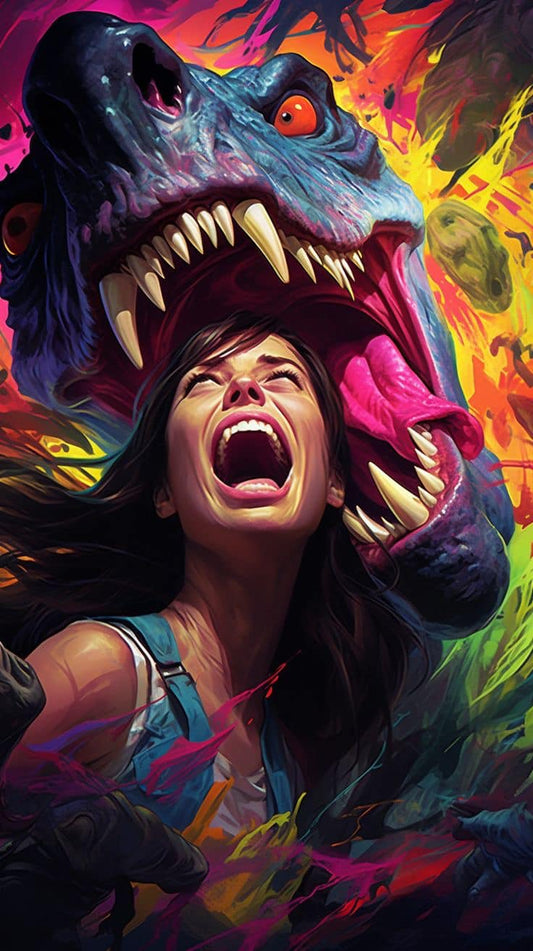 Dinosaur Attack Portrait Print Poster