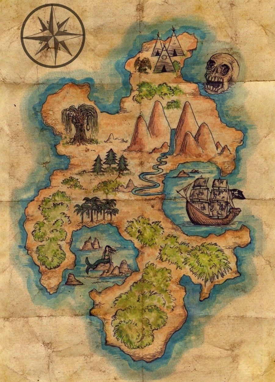 Disney Peter Pan Map Of Neverland Color Lost Boys Skull Rock Propreplica