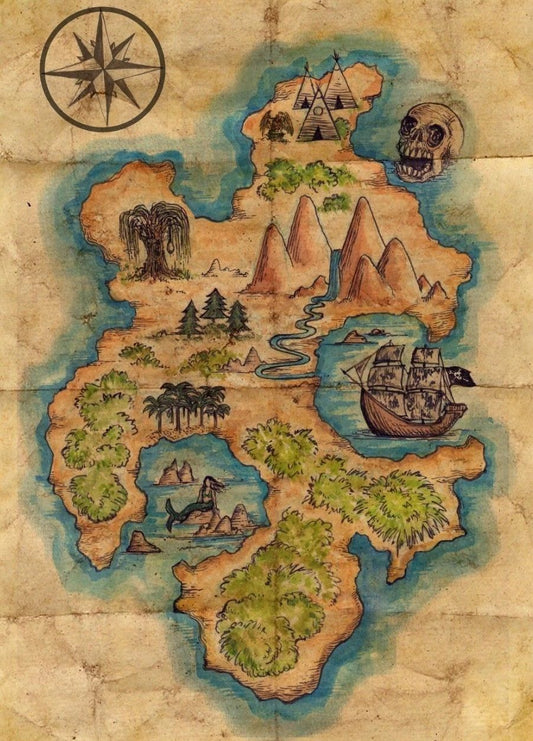 Disney Peter Pan Map Of Neverland Color Lost Boys Skull Rock Propreplica