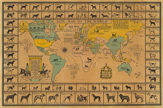 Dog Map Of The World 1933 Vintage Dog Breeds Jigsaw Puzzle