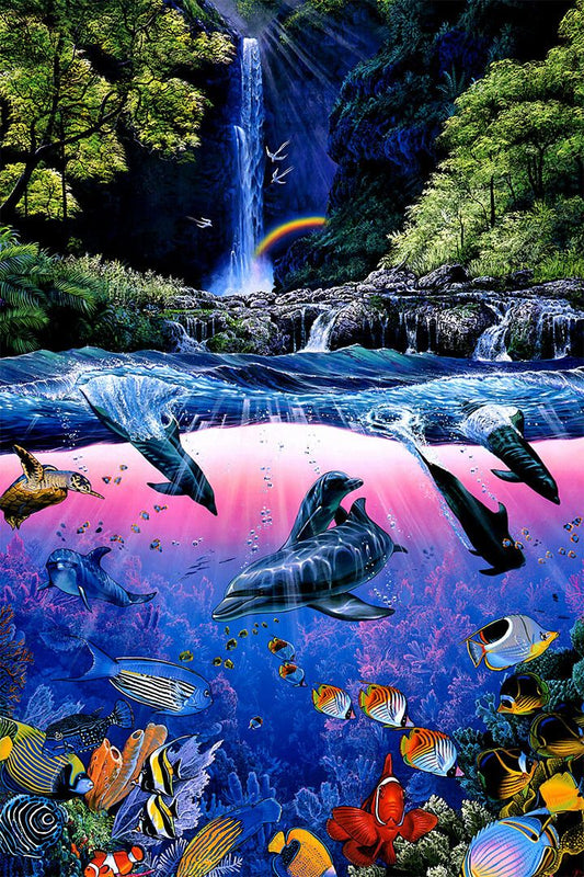 Dolphin Waterfall Animal Colorful Painting Wall Art Home Decor Poster