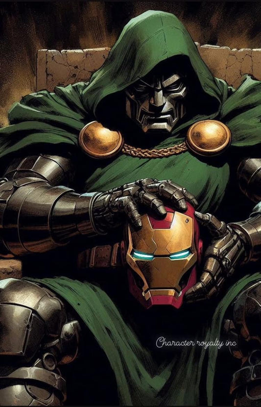 Doom Holding Iron Man Mask Print Poster