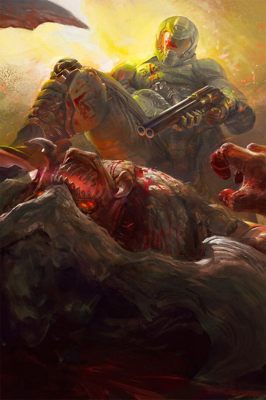 Doom Eternal Video Game Doomguy Vs Cyberdemon Art Print Decor Jigsaw Puzzle