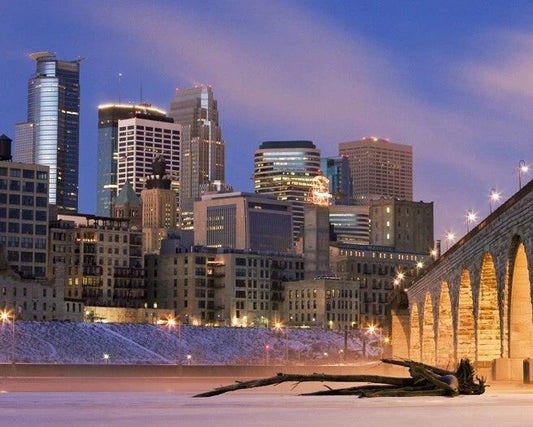 Downtown Minneapolis Skyline Glossy Keychain Stone Arch Bridge Keychain