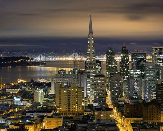 Downtown San Francisco Skyline Glossy Magnet Golden Gate Bridge Print